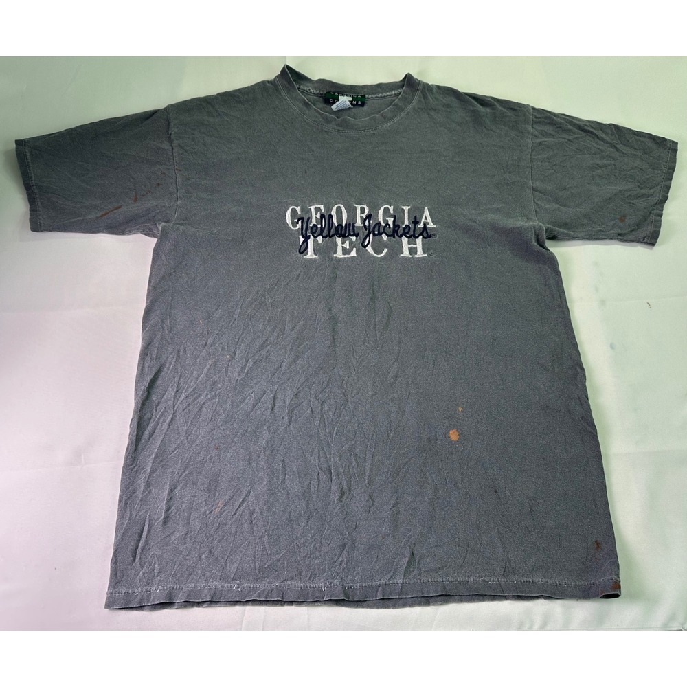 VTG Georgia Tech Yellow Jackets Men Medium Gray T Shirt Carolina Cottons Stained